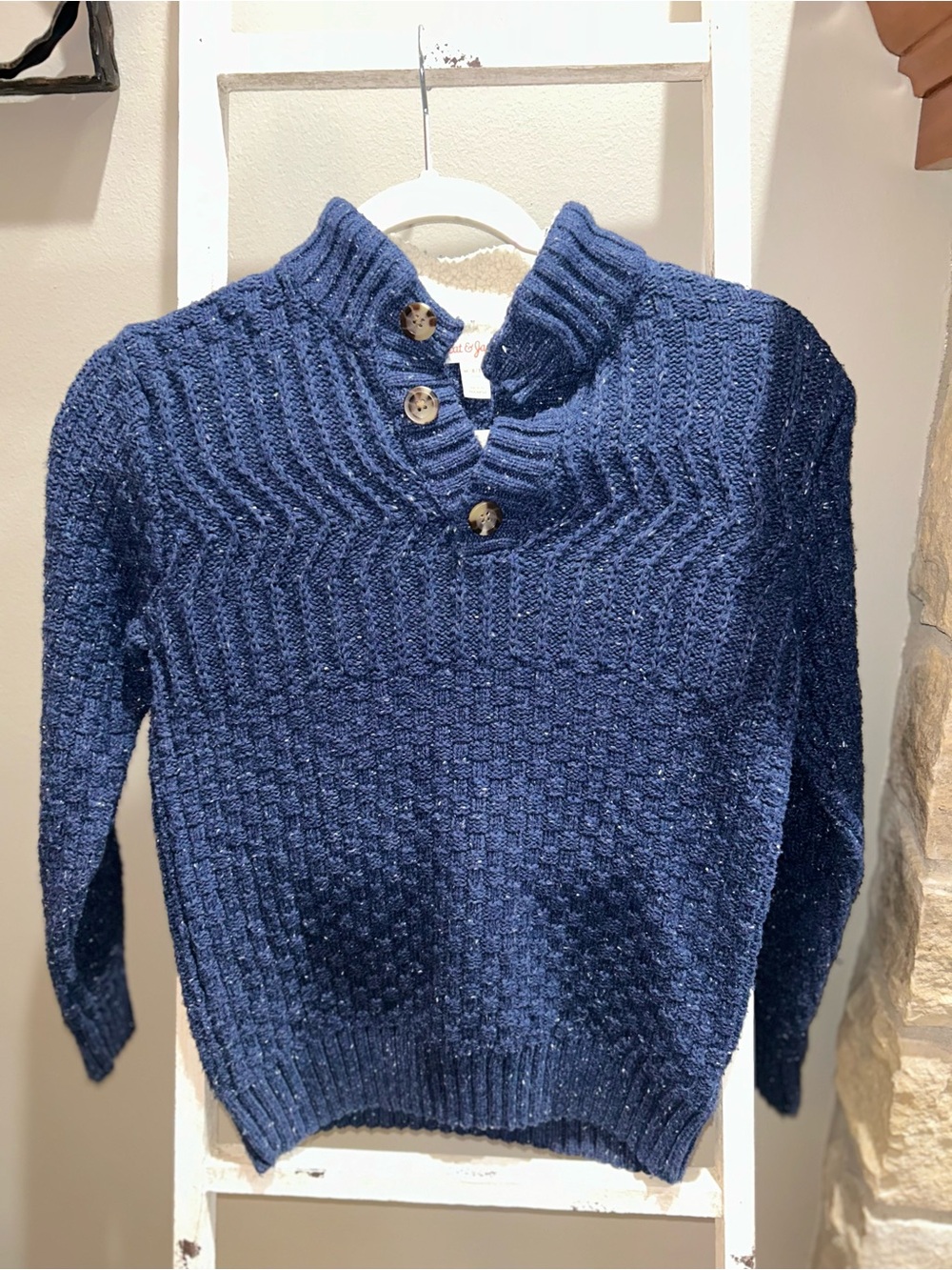 Cat & Jack Navy Blue Boy’s Knit Sweater Featuring a Cozy Sherpa Collar